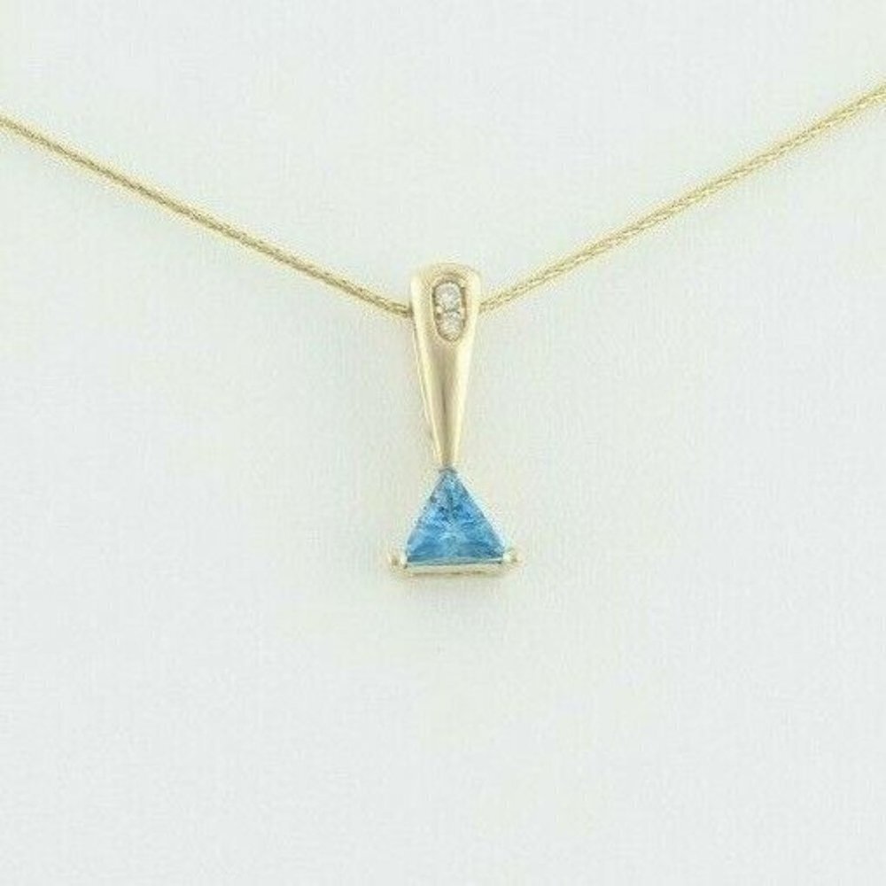 Pendant Only 14K Yellow Gold Natural Swiss Blue Topaz and Diamond Pendant